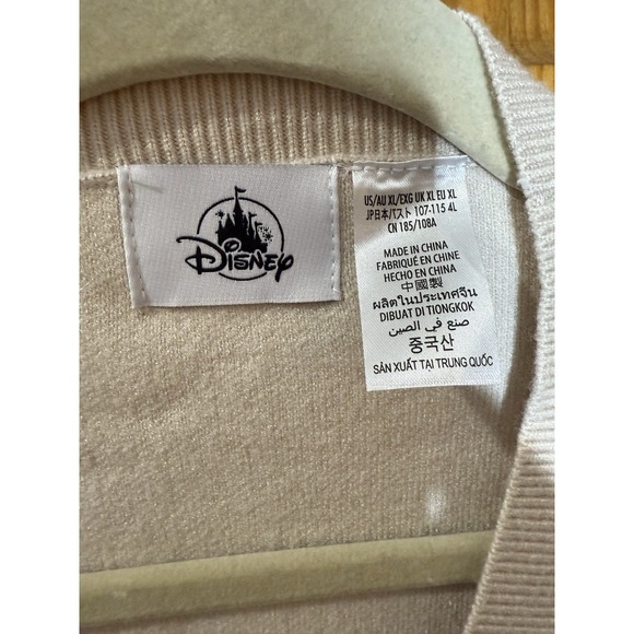 Disney Parks Christmas Minnie Mouse Embroidered Knit Cardigan Sweater XL‎ Tan - Picture 3 of 7